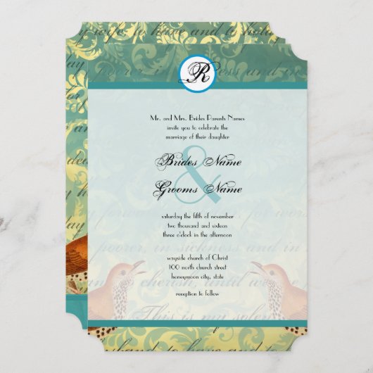 ヴィンテージ ラブバード ラゴエン ディベ Wedding Invitation 招待状 (正面/裏面)