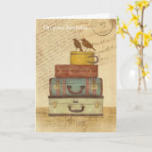 ヴィンテージ ラブバード 折りたたみ誕生日カード カード (黄色い花)