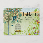 ヴィンテージ ラブバード & 鳥かご ウェディング ナンバー カード (裏面)