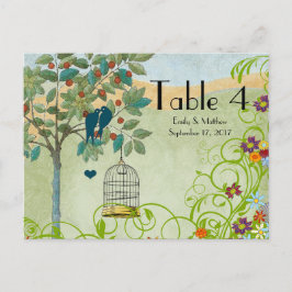 ヴィンテージ ラブバード & 鳥かご ウェディング ナンバー カード