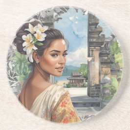 ヴィンテージ ラブリー バリの女性とトロピカルパラダイス コースター