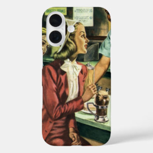 ヴィンテージ ラブ アンド ロマンス, ソーダ ショップの女性 iPhone 16ケース