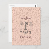 ヴィンテージ ラブ ハーツ & フレンチ キー ポストカード (正面/裏面)