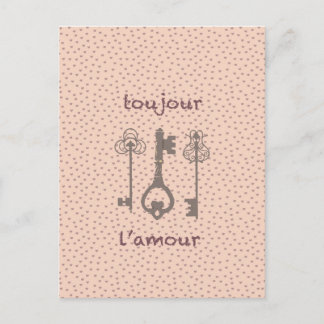 ヴィンテージ ラブ ハーツ & フレンチ キー ポストカード
