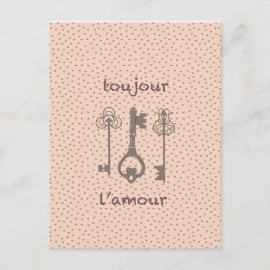 ヴィンテージ ラブ ハーツ & フレンチ キー ポストカード (正面)