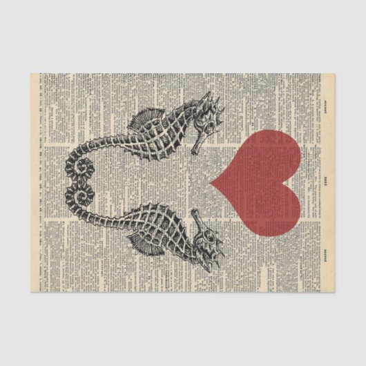 ヴィンテージ ラブ ハート タツノオトシゴ デコパージュ 薄葉紙 (正面)