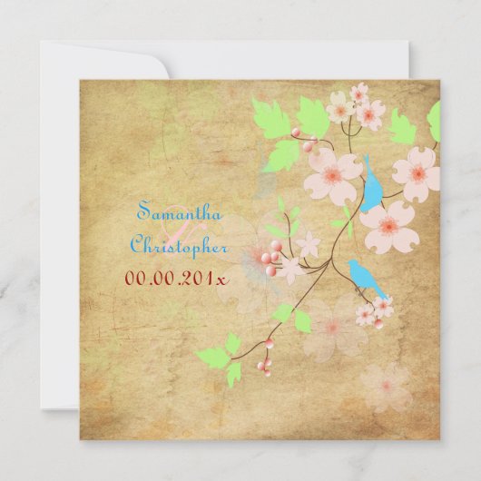 ヴィンテージ·ラブ·バード/ダイ·フォントなど 招待状 (正面)