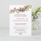 ヴィンテージ ラブ バード ピンク さくらんぼの花のウェディング 招待状 (スタンド正面)