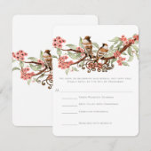 ヴィンテージ ラブ バード ピンク フラワー ウェディング 出欠カード (正面/裏面)