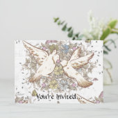 ヴィンテージ·ラブ·バード、2頭の白いハトのフローラ 招待状 (スタンド正面)