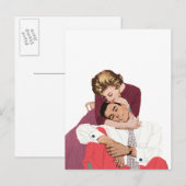 ヴィンテージ ラブ＆ロマンス, ピンクのウェディングカップル 案内ポストカード (正面/裏面)