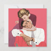 ヴィンテージ ラブ＆ロマンス, ピンクのウェディングカップル, 案内状 (正面)