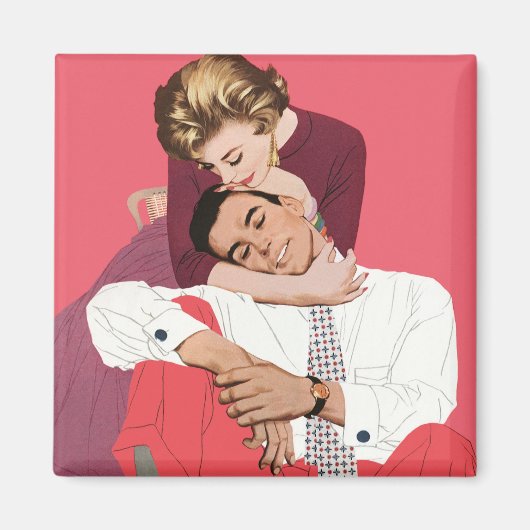 ヴィンテージ ラブ＆ロマンス, ピンクのウェディング カップル マグネット (正面)