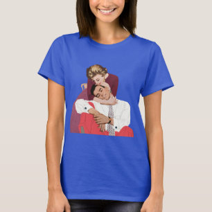ヴィンテージ ラブ&ロマンス ピンクの新婚カップル Tシャツ