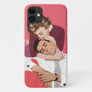ヴィンテージ ラブ&ロマンス ピンクの新婚夫婦 iPhone 11 ケース