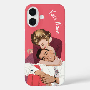ヴィンテージ ラブ&ロマンス ピンクの新婚夫婦 iPhone 16ケース