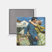 ヴィンテージ ラブ＆ロマンス 新婚夫婦が初めての家を購入 マグネット (正面/裏面)