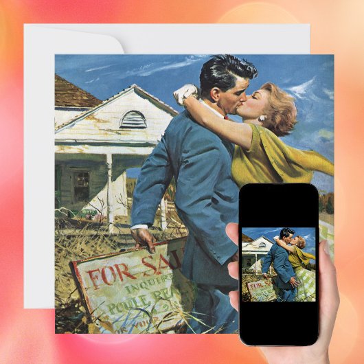 ヴィンテージ ラブ＆ロマンス 新婚夫婦が初めての家を購入 案内状