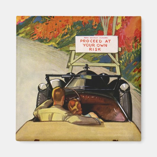 ヴィンテージ・ラブ、道路閉鎖 自己責任で進んでください マグネット (正面)