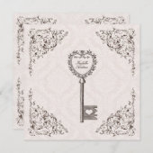 ヴィンテージ·ラブ·鍵·結婚式招待状#V1 招待状 (正面/裏面)