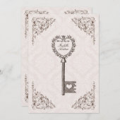 ヴィンテージ·ラブ·鍵·結婚式招待状#V1 招待状 (正面/裏面)