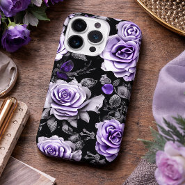 ヴィンテージ ラベンダーとグレー ローズ iPhone 15 PROケース