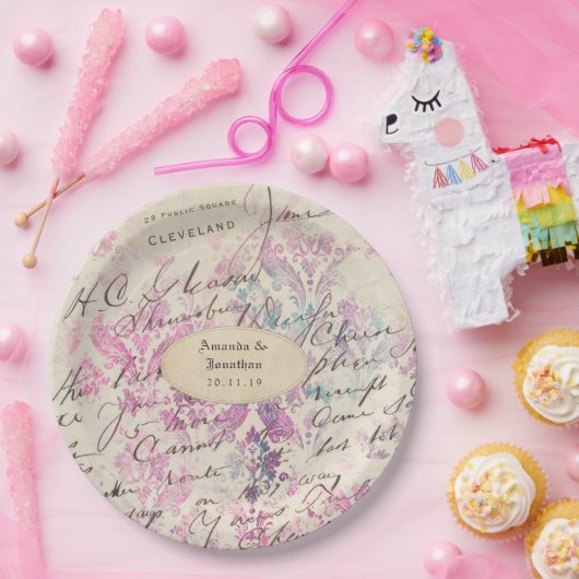 ヴィンテージ ラベンダー テーマのダマスク ウェディング ペーパープレート (パーティー)