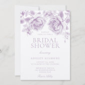 ヴィンテージ ラベンダー ローズ エレガント ブライダル シャワー 招待状 (正面)