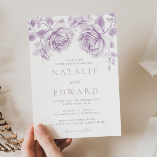 ヴィンテージ ラベンダー ローズ ワンダフル ウェディング 招待状