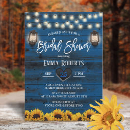 ヴィンテージ ランタン ひまわり ネイビー ウッド ブライダル シャワー 招待状
