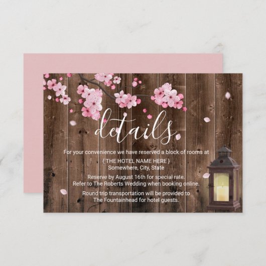 ヴィンテージ ランタン ピンク 花 モチーフ ウェディング 詳細 招待状 (正面/裏面)