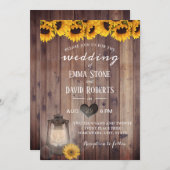 ヴィンテージ ランタン ラスティック ヒマワリ バーンワッド ウェディング 招待状 (正面/裏面)