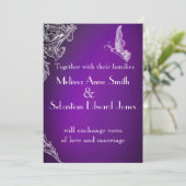 ヴィンテージ ラ lace & バタフライ パープル オンブレー 結婚式 招待状 (スタンド正面)