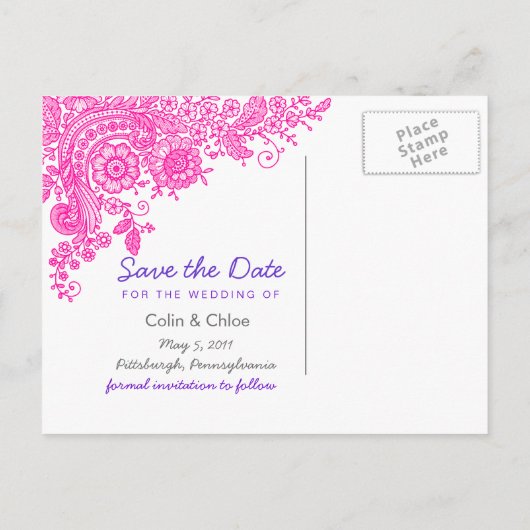 ヴィンテージ ラ lace - 結婚式の日時をお知らせ 案内ポストカード (裏面)