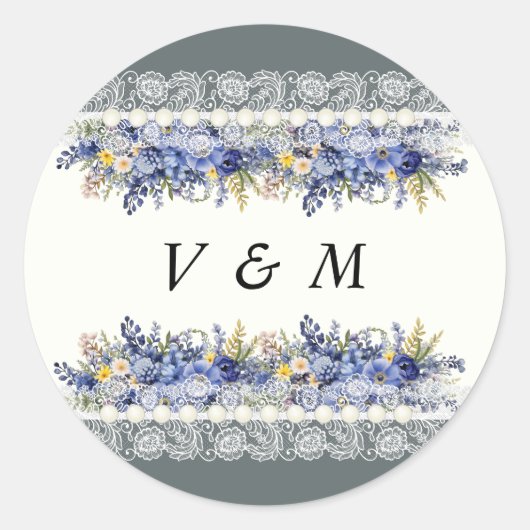 ヴィンテージ ラ lace And パール フラワー ウェディング ステッカー (正面)