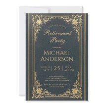 ヴィンテージ・リタイアメント・パーティー・ブルーゴールド・エレガント・スクリプト
