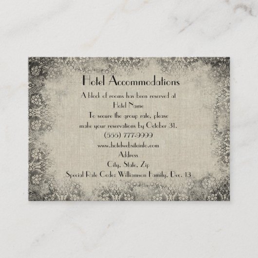 ヴィンテージ リネン ブラックレース ホテル 封入カード エンクロージャーカード (正面)