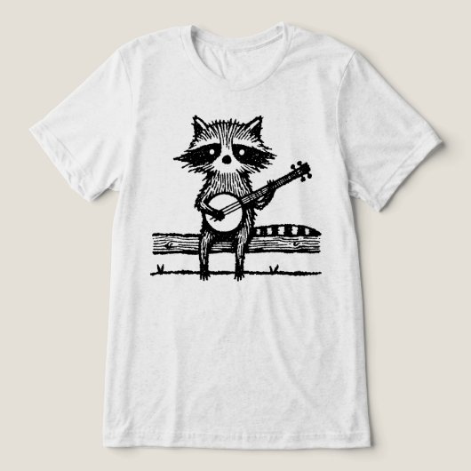 ヴィンテージ リノカット・アライグマのフェンス上のバンジョー演奏 トライブレンドTシャツ (デザイン正面)