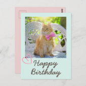 ヴィンテージ リボンの猫とハッピーバースデー ポストカード (正面/裏面)