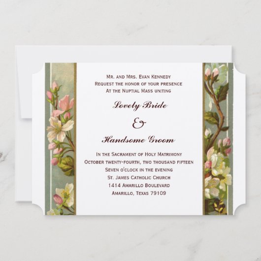 ヴィンテージ リリー 十字架 カトリック 結婚式 招待状 (裏面)