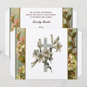 ヴィンテージ リリー 十字架 カトリック 結婚式 招待状 (正面/裏面)