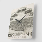 ヴィンテージ・リ・ナラガンセットの絵図（1888年） スクエア壁時計 (傾斜)