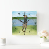 ヴィンテージ・ルック・ゴルファー・ゴルフ・スイング スクエア壁時計 (ホーム)