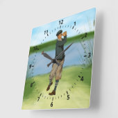 ヴィンテージ・ルック・ゴルファー・ゴルフ・スイング スクエア壁時計 (傾斜)