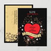 ヴィンテージ ルック ロック＆ロール ミュージック テーマ ウェディング 案内ポストカード (正面/裏面)