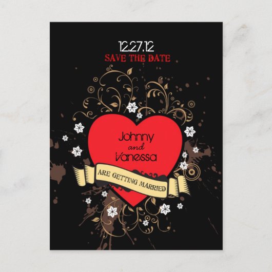 ヴィンテージ ルック ロック＆ロール ミュージック テーマ ウェディング 案内ポストカード (正面)