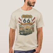 ヴィンテージ ルート66 アメリカ伝統文化 クラシックカー Tシャツ (正面)