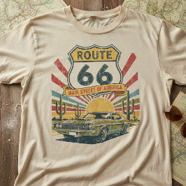 ヴィンテージ ルート66 アメリカ伝統文化 クラシックカー Tシャツ