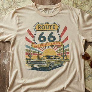 ヴィンテージ ルート66 アメリカ伝統文化 クラシックカー Tシャツ