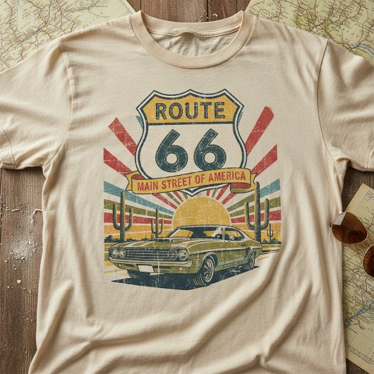 ヴィンテージ ルート66 アメリカ伝統文化 クラシックカー Tシャツ